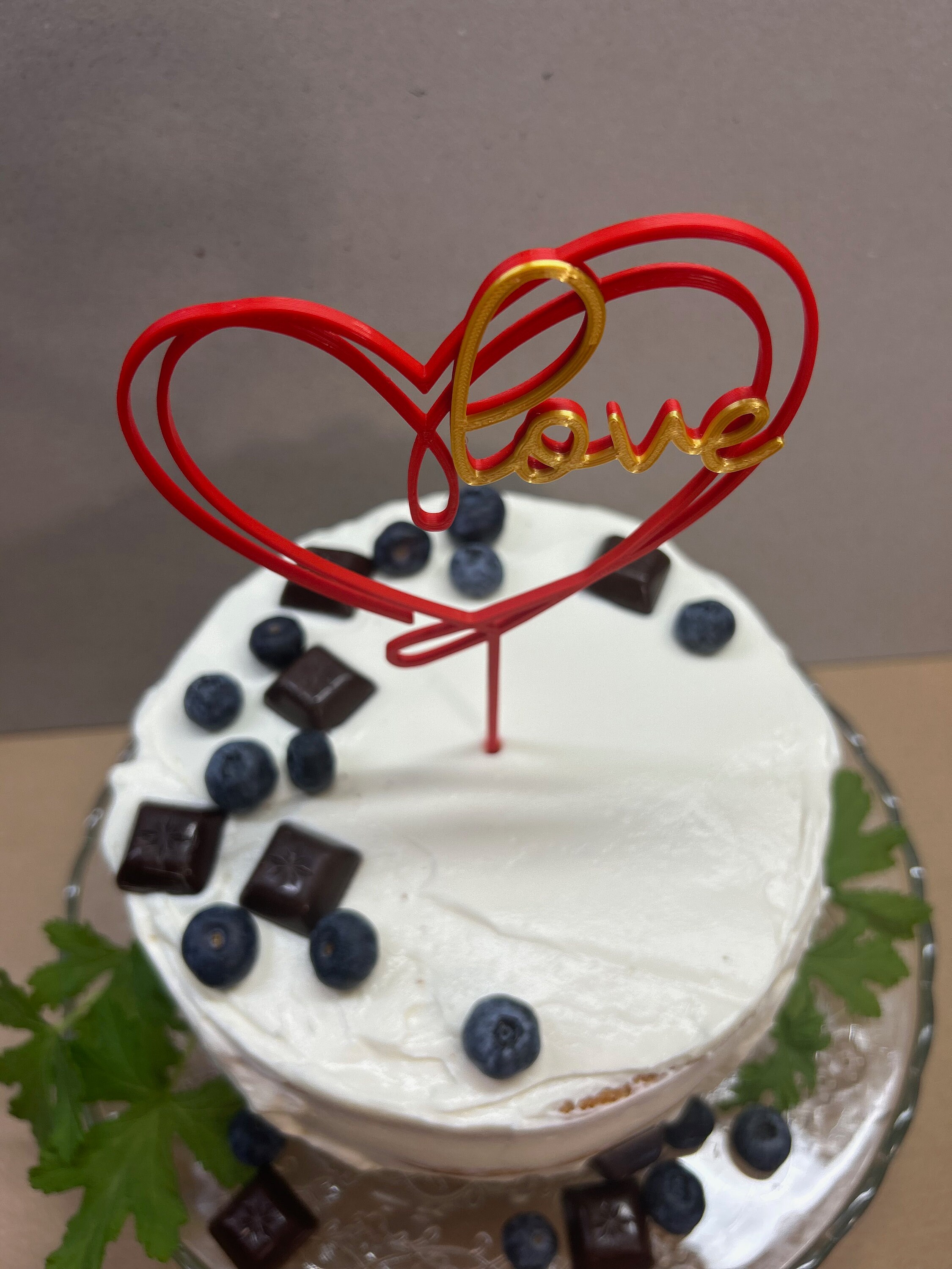 Cake Topper Inscription Sample 3D Printed Heart Cake Topper: Love Inscription, Valentine's Day Decor ...