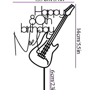 Guitar Cake Topper, Personalised Name Age Guitar, Guitar Theme, Rock and Roll theme, Custom Topper, Happy Birthday Decor, 3D printed item image 5