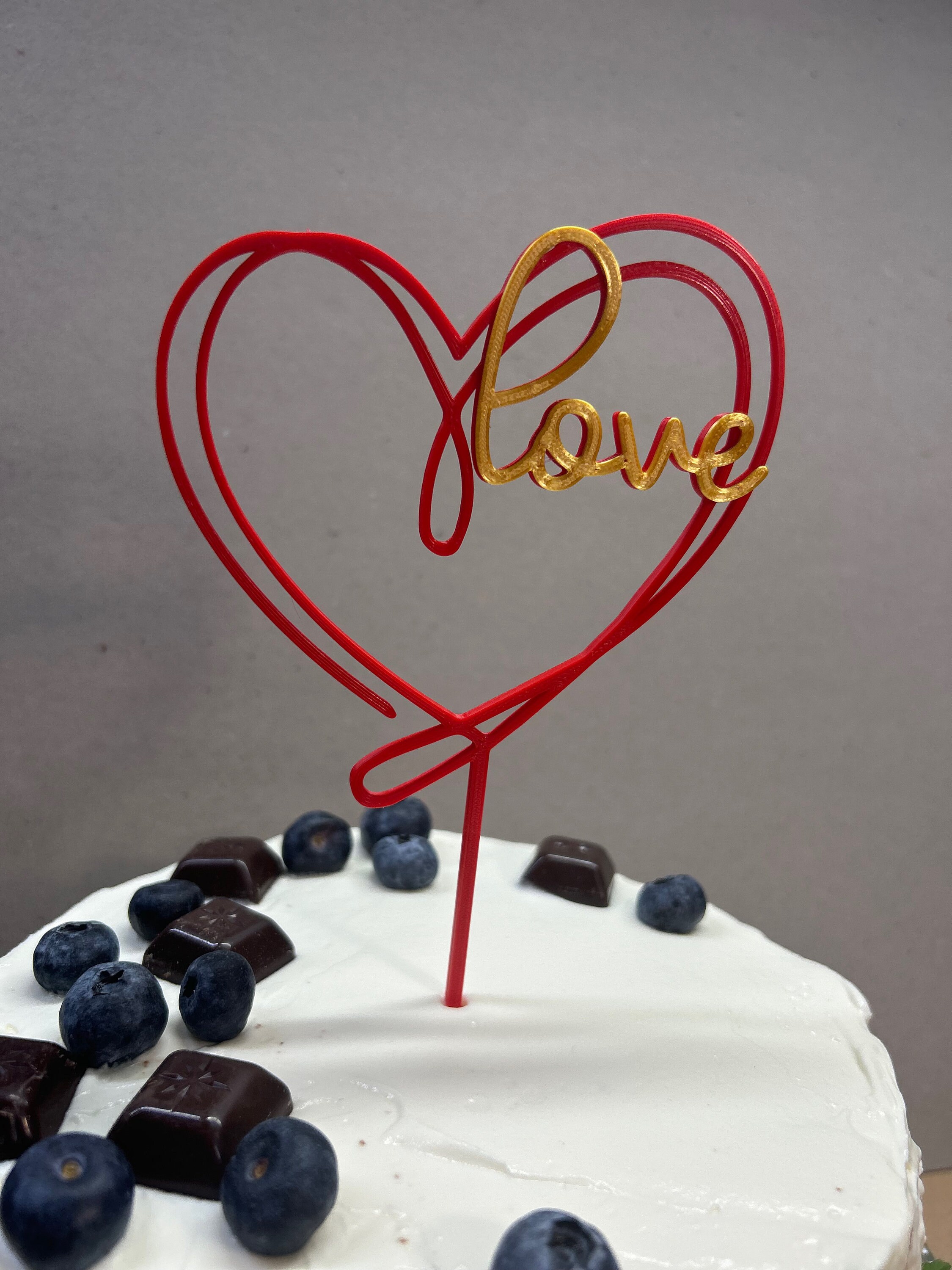 Cake Topper Inscription Sample 3D Printed Heart Cake Topper: Love Inscription, Valentine's Day Decor ...