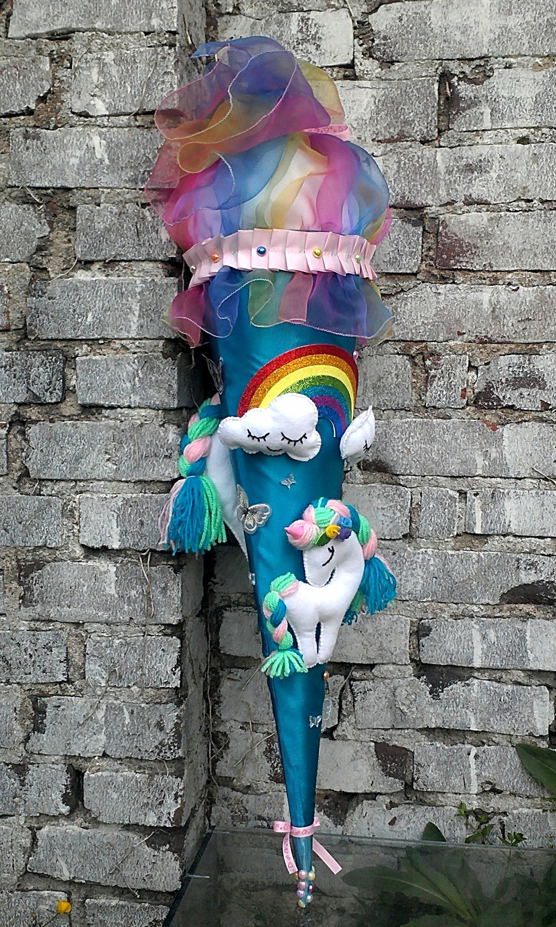 Blau Türkis Stoff Schultüte Einhorn Regenbogen.1 klasse | Etsy
