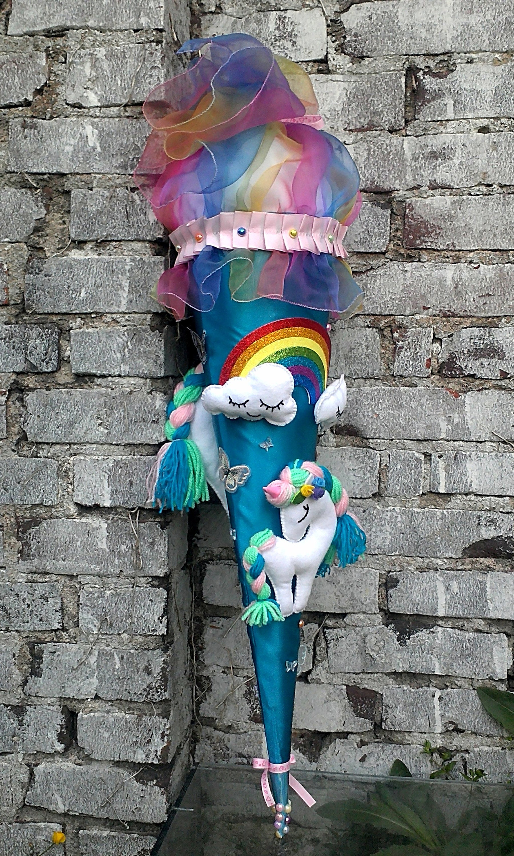 Blau Türkis Stoff Schultüte Einhorn Regenbogen.1 klasse | Etsy