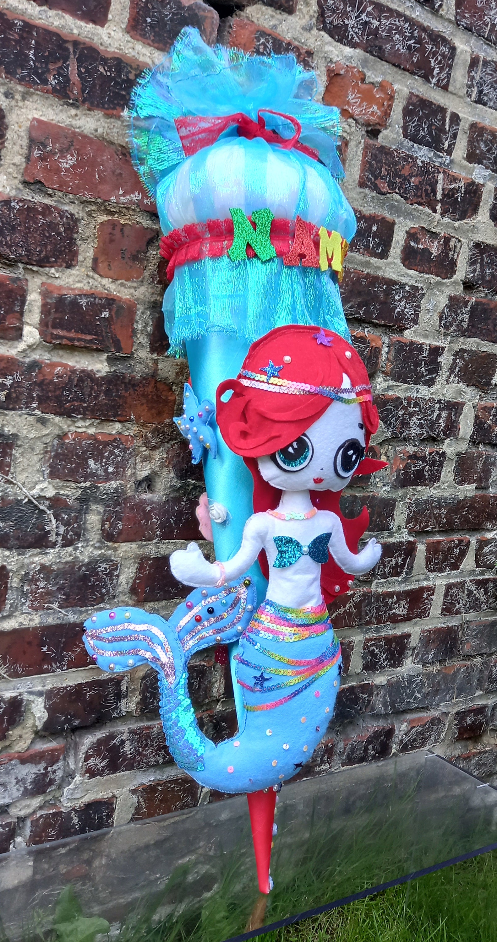 Name Schultüte Meerjungfrau Ariel Puppe türkis Stoff | Etsy