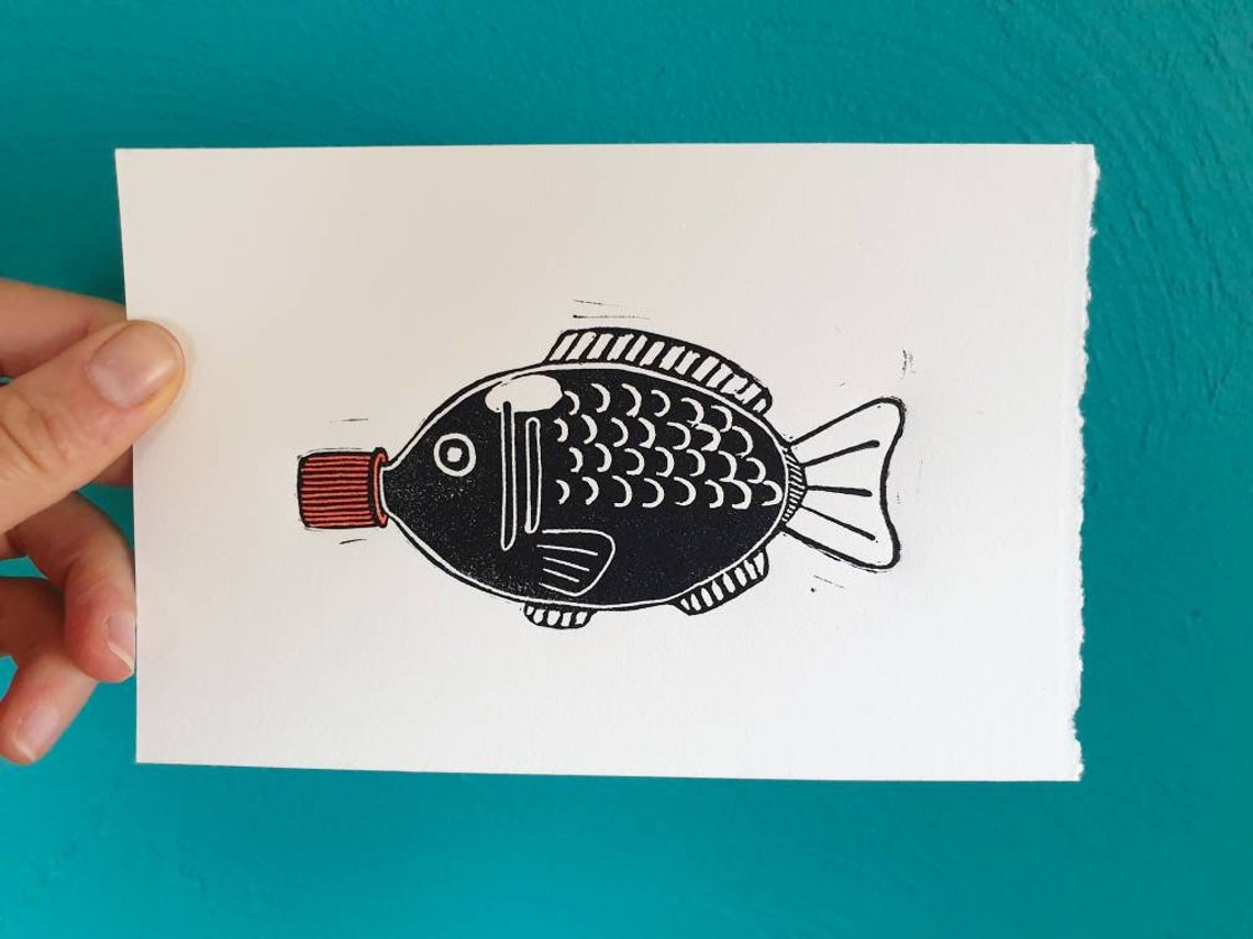 Soy Sauce Fish No. 1 Soyfish Print Linocut 10 X 15 Cm Etsy