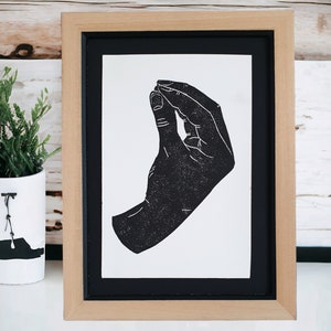 Italian gesture hand linocut speaking hand linocut block print 10 x 15 cm hand gesture sign gestures Italy holiday