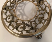 Vintage Round Brass Rolling Plant Stand, Brass Scroll Pot Stand