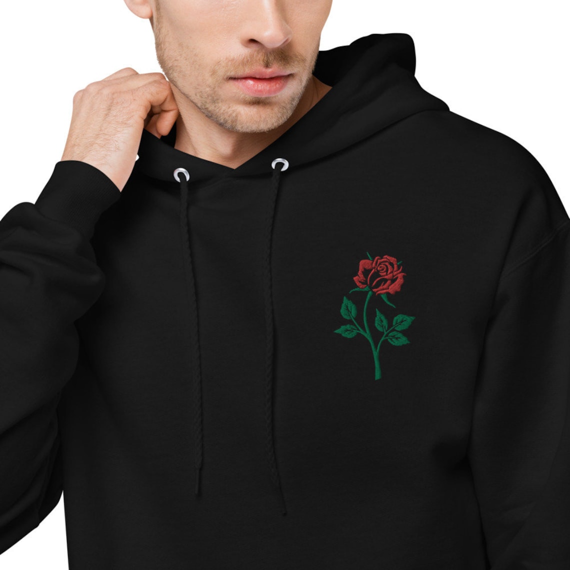 Unisex Embroidered rose fleece hoodie | Etsy