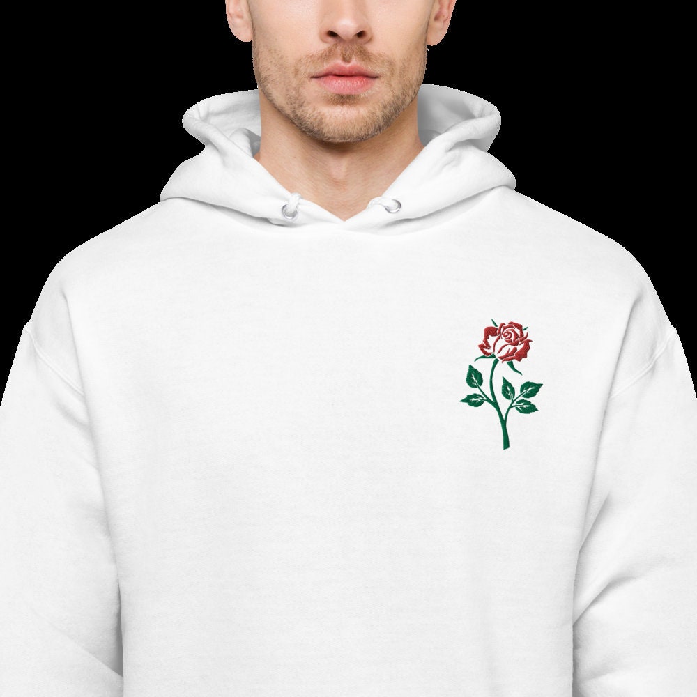 Unisex Embroidered rose fleece hoodie Etsy