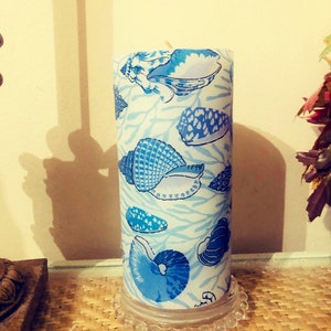 6 inch tall seashell pillar candle with coconut lemongrass or white Sandy beach fragrance oil fast free Shipping