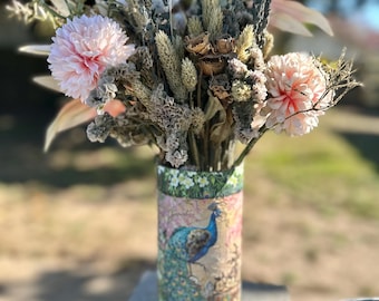 Handmade Peacock Glass Vase: Textured Candle Holder Container