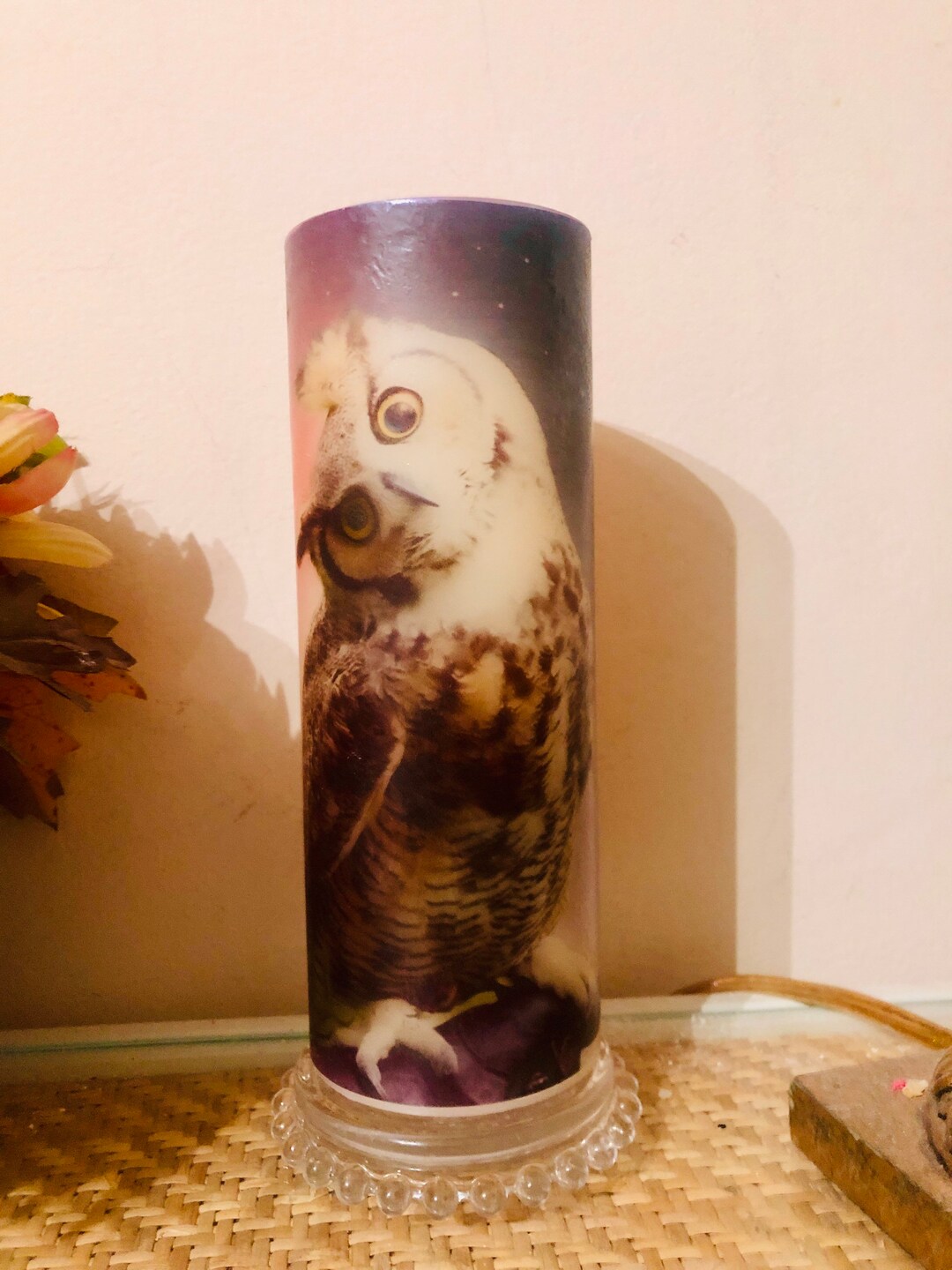 8 Inch Tall Adorable Owl in the Night Sky Flameless Candle With Fir