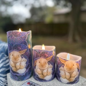 Fast Free Shipping 3 piece remote control easter Bunny in a cabbage LED wax flameless candle set