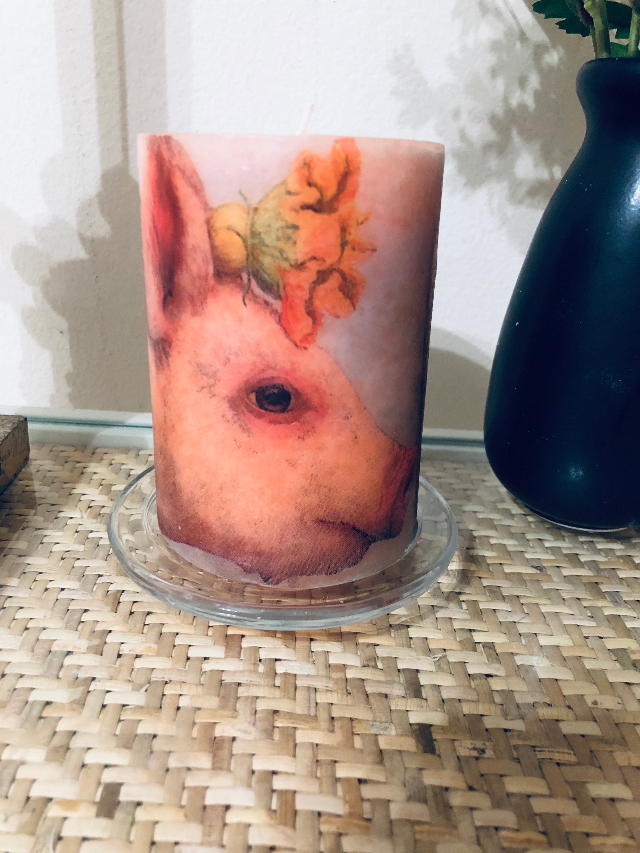 Handmade Vintage Pig Pillar Candle With Peaches and Cream Etsy