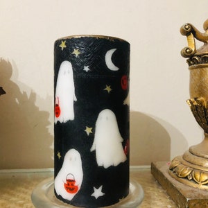 6 inch tall night time ghosts Halloween pillar candle with sugar babies fragrance oil
