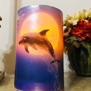 6 inch tall 4 inch wide Moon Dolphin flameless candle batteries included fast free Shipping