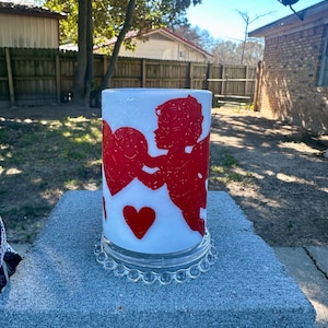 4 inch tall cupids bow Valentine’s textured indoor/outdoor flameless LED candle built in timer batteries included free Shipping