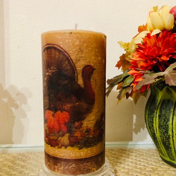 6 inch tall Thanksgiving Turkey pillar candle with a honey grapefruit fragrance oil free Shipping