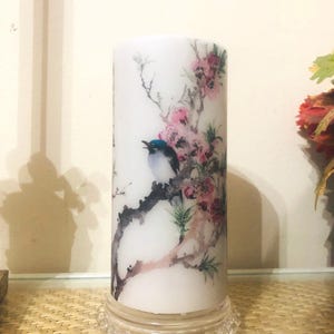 6 inch tall beautiful Asian Bird floral art Flameless candle on/off switch and timer setting batteries included fast free Shipping