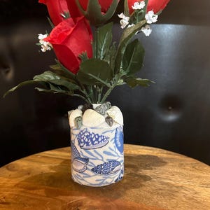 4 inch tall 3 inch wide Handmade Beachy seashell  textured vase  for silk, dried or real flowers free shipping
