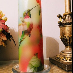 8 inch tall hummingbird and flowers flameless candle with on/off switch and timer batteries included fast free shipping