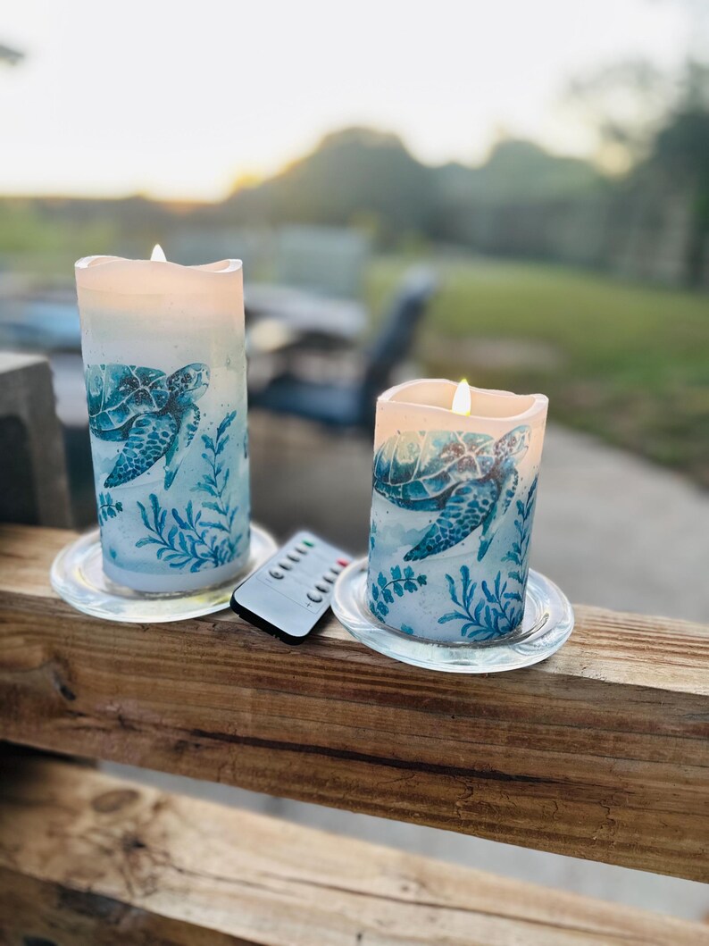 Handmade Sea Turtle Flameless Candle Set: Coastal Beach Decor, With ...