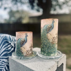 6 inch tall and 4 inch tall peacock flameless candle on/off switch and timer setting fast free shipping