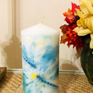 Handmade Dragonfly pillar candle pick your scent 3x5.5 size Free shipping