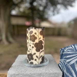 6 inch tall Rustic Black floral LED flameless pillar candle Optional  Auto on/off timer Batteries included Free Shipping