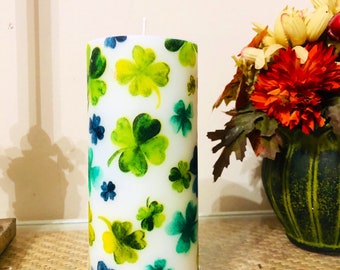6 inch shamrock pillar candle with citrus Coconut fragrance free Shipping