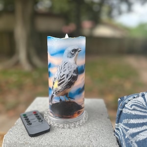 6 inch tall Beautiful bird flameless candle with on/off switch and timer remote control  batteries included fast free shipping