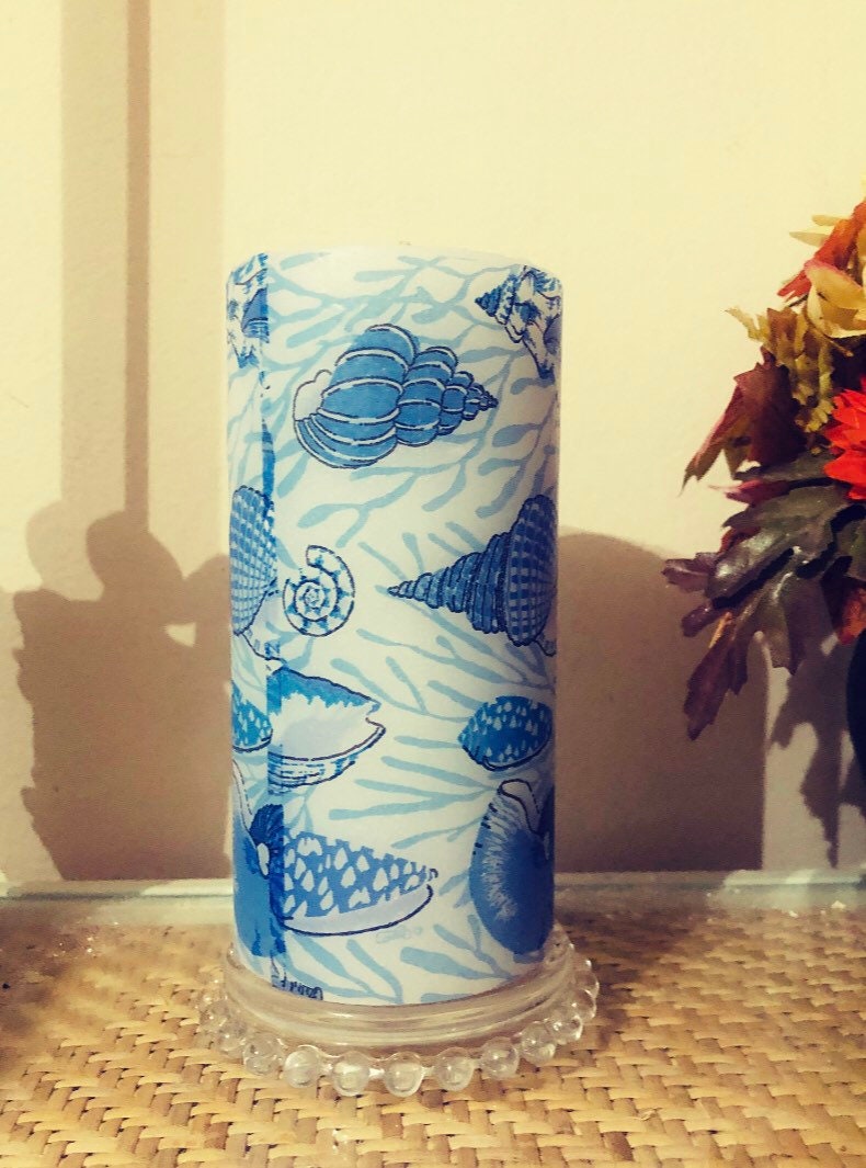 6 Inch Tall Seashell Pillar Candle With Coconut Lemongrass or Etsy