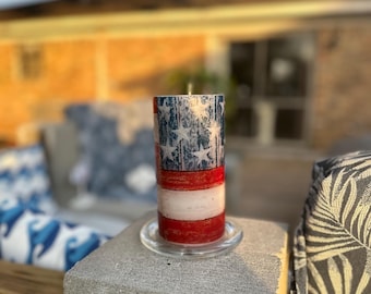 Free Shipping Handmade American Flag Pillar Candle: Vintage Patriotic Decor