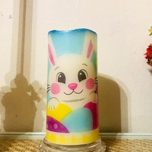 Free Shipping 6 inch tall Easter bunny and chick LED flameless pillar candle Optional 5-hour Auto on/off timer Batteries included