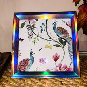 Beautiful flowers and Peacocks wall art in a 4x4 frame