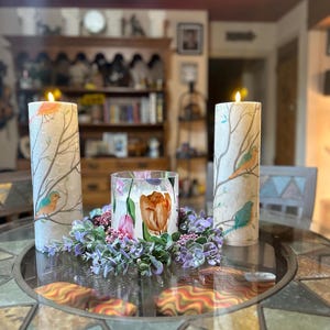 10 inch tall 4 inch wide Beautiful textured bird indoor/outdoor flameless candle set batteries included fast free shipping