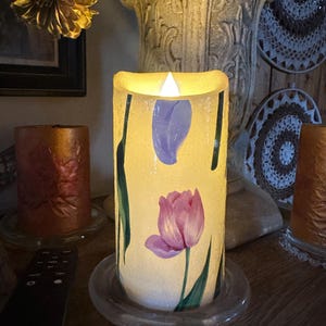 6 inch tall Tulip Galore textured indoor/outdoor flameless LED candle w/ on/off switch w/ remote batteries included free Shipping
