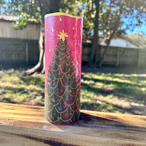 8 inch tall 3 inch wide distressed Christmas tree  flameless candle batteries included Free Shipping
