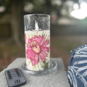 6 inch tall textured flowers and butterfly realistic flickering flame flameless candle w/remote batteries included fast free Shipping