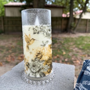 6 inch tall shimmering Hummingbird and flowers  realistic flickering flame flameless candle w/remote batteries included fast free Shipping