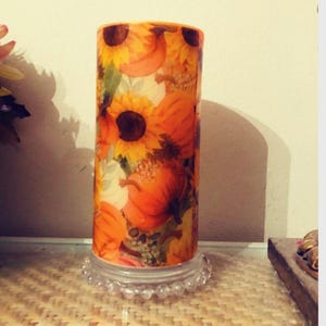 Pumpkin Sunflower Flameless Pillar Candle:  Fall Decor with Remote Control