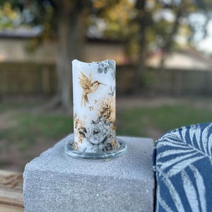 6 inch tall Beautiful and flowers hummingbird flameless candle with  Batteries included fast Free Shipping