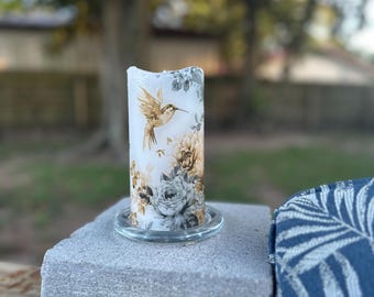 Free Shipping Hummingbird & Flowers Flameless Candle with Timer (Batteries Included)