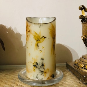 6 inch tall Hummingbird and flowers  realistic flickering moving flame flameless candle batteries included fast free Shipping
