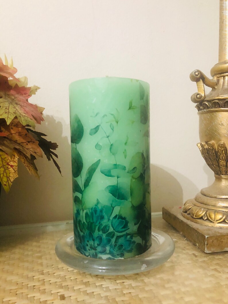 6 Inch Tall Pillar Candle With Garden Eucalyptus Mint Fragrance Oil