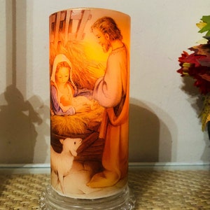 6 inch tall Nativity Flameless candle on/off switch with timer Batteries included fast free shipping