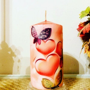 5.5 inch tall butterflies and hearts Valentines candle with vanilla butter cream fragrance fast free Shipping