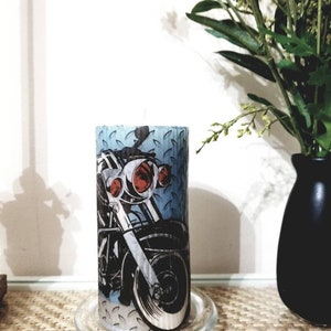 6 inch tall Motor Cycle pillar candle with Vanilla butter cream fragrance oil *Free SHIPPING*