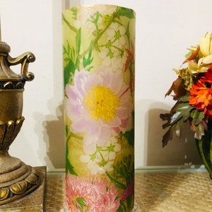 8 inch tall Beautiful springtime floral pillar candle batteries included fast free shipping