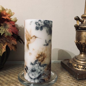 6 inch tall Beautiful and flowers hummingbird flameless candle with  Batteries included woodsy scent or unscented fast Free Shipping