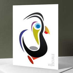 PUFFIN No.1 Abstract Bird Art Card, Cartes de format A2 de qualité Giclée imprimées individuellement pour toutes les occasions et tous les sentiments