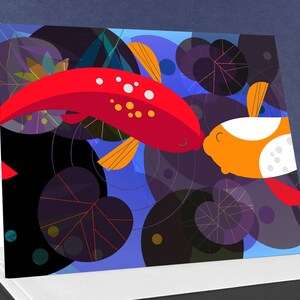Cartões de arte de edição limitada Kissing Koi, peixe carpa Koi, cartão de arte, cartões para qualquer ocasião, motivo japonês, todas as ocasiões: amantes, parceiros etc.